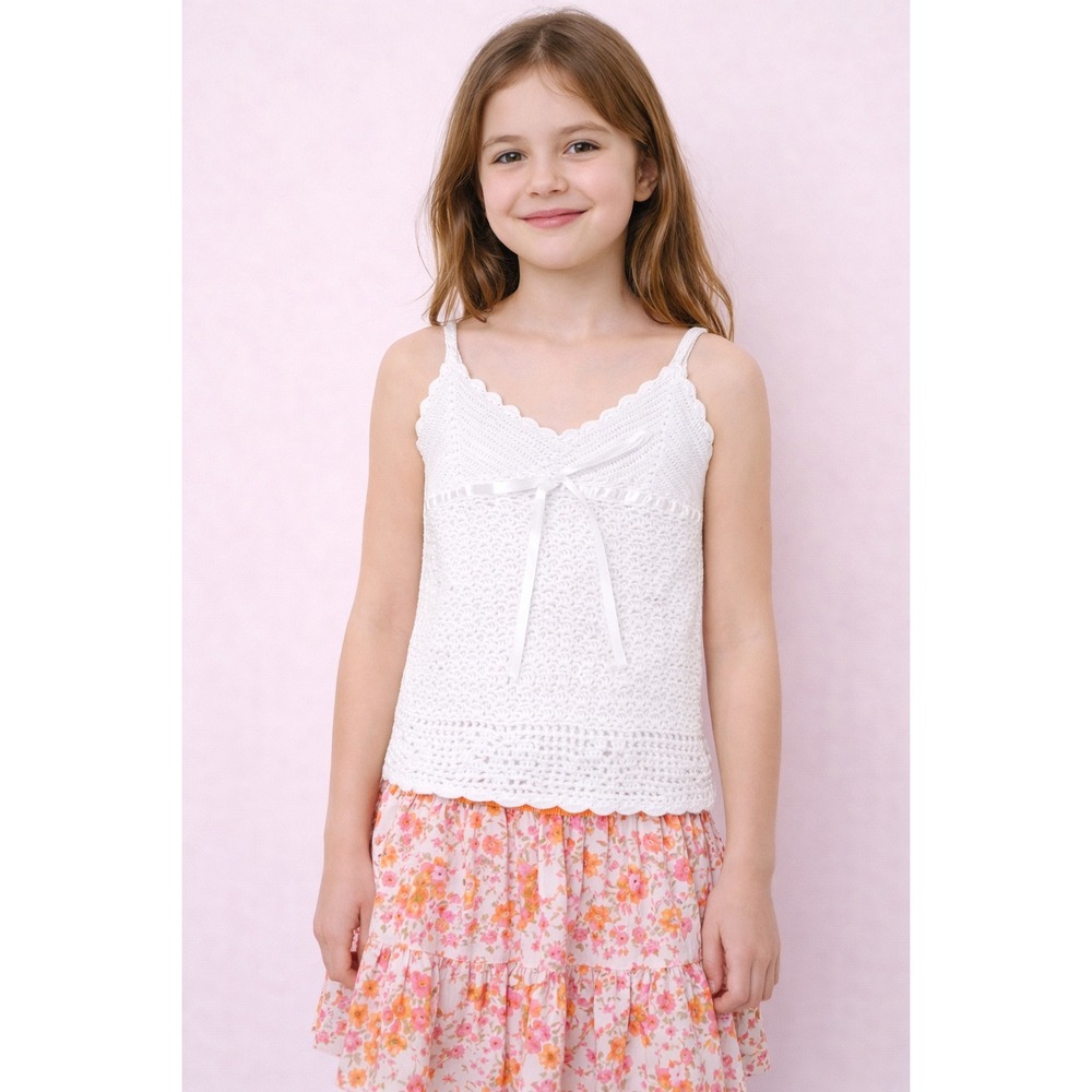 NEW Charabia France Designer y2K Hand Crochet White Girls Top sz 10 Easter‎